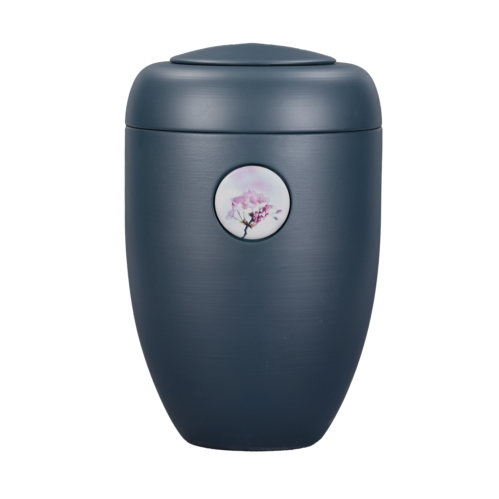 Petrolblaue Memori-Urne mit Kirschblüten Button